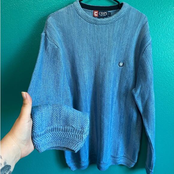 Chaps Blue Knit 100% Cotton Men's Pullover Sweater Medium - Picture 10 of 10